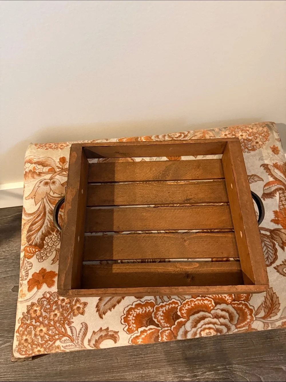 Rustic Farmhouse Wood Serving Tray w/ Metal Handles Coffee Table Decor